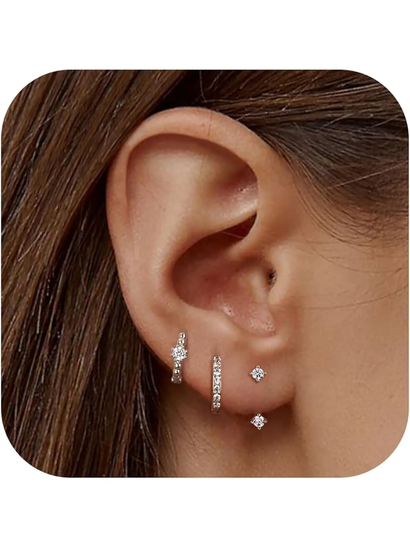 3 Pairs Sterling Silver Stud Hoop Earrings Set for Women 14K Gold Plated Earrings Stacks Dainty Small Stud Hoop Earrings Sets for Multiple Piercings Studs Earrings, Stackable Earrings, Earrings Hoops