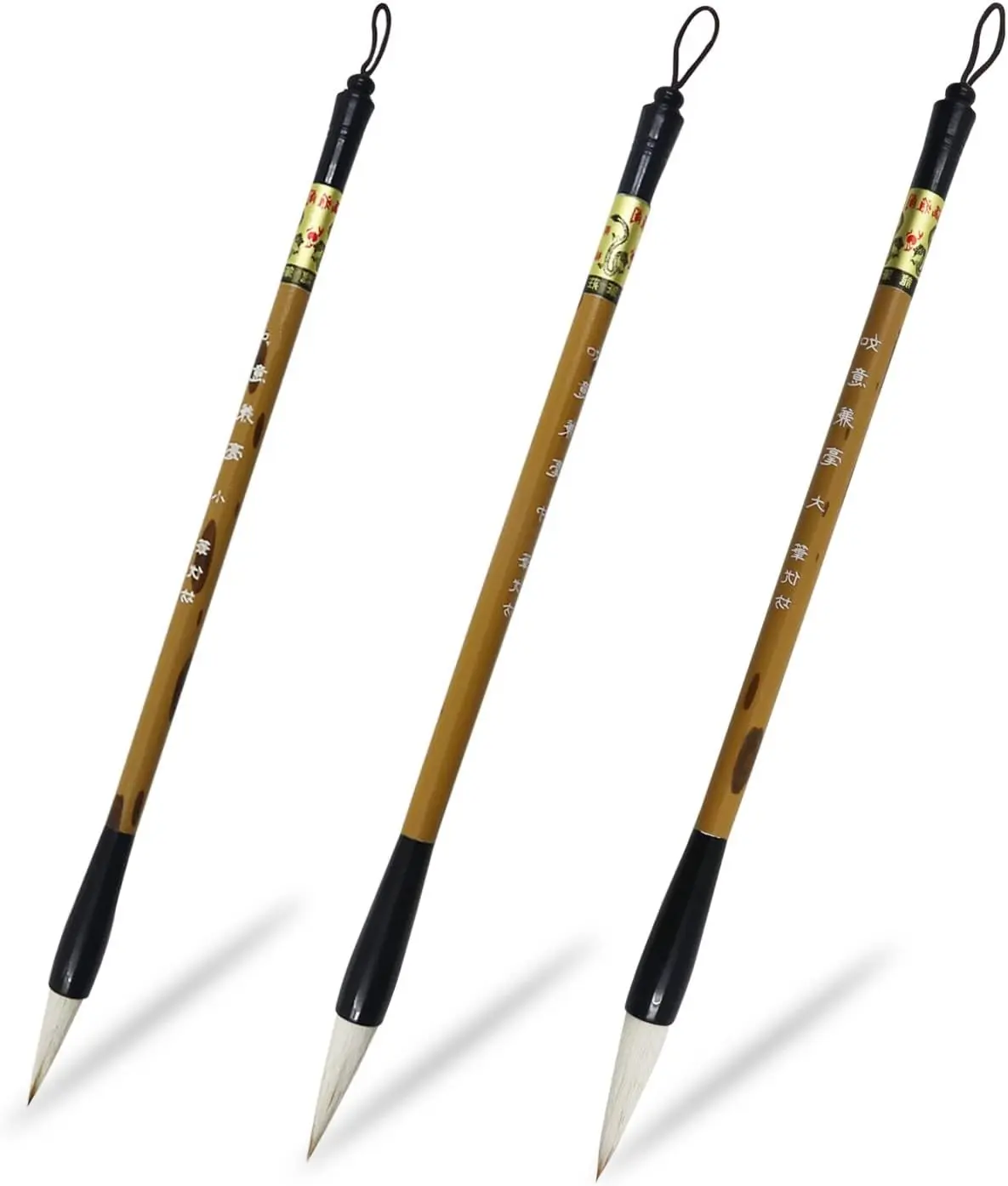 Huakaile 3 Sizes Chinese Calligraphy Brush Set, Chinese Writing Brushes, Painting Brushes with Bamboo Pen Holder, Traditional Art Sumi Brush (Large, Medium, Small Size)