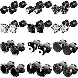 12 Pairs Stainless Steel Stud Earrings for Men Hypoallergenic Earring Flatback Earring Screw Back Studs Inlaid Cubic Zirconia Stud Earrings for Women Men