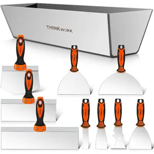 Drywall Knife Set, 10Pcs Drywall Tools Finishing Includes Stainless Steel Putty Knife Set, Taping Knife, Painter Scraper, 14" Drywall Mud Pan and Mud Scoop, Spackle Tool Kit for Drywall Work