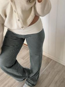 women's striped patchwork flare pants low waist spring & fall casual long trousers, comfortable basic bottoms for daily wear