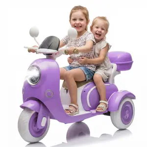 12V Two Motors Kids Ride On Level Up Two-seater Electric Motorcycle with Music Bluetooth USB Backseat Flip Adult Seat Portable Storage Hooks Oversized Trunk LED Headlight for Kids 3-6,Purple, Ride On Car, Led Lights