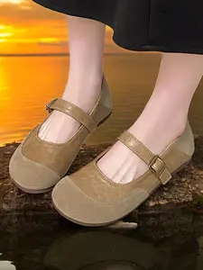 Women's Patchwork Design Lace Up Walking Shoes, Casual Comfortable Flat Shoes for Daily Wear, Breathable Comfortable Shoes for All Seasons, Mary Jane Shoes, Girl