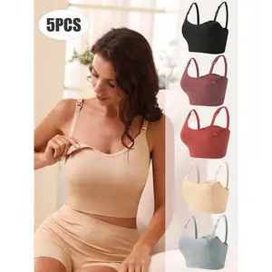 5-Pack Seamless Nursing Bras, Single Layer No Pads Vest, Adjustable Straps, Comfortable Breathable Maternity Nursing Bras, Clip-On Maternity Bras, Comfortable Full Coverage Wireless Breastfeeding Bras