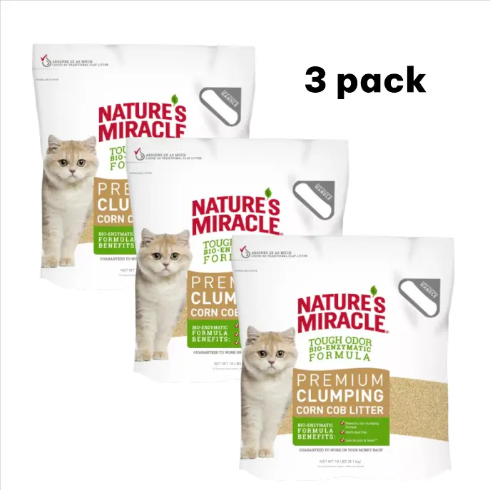Nature's Miracle Natural Care Clumping Corn Cat Litter - Lightweight, Low Dust, Natural, 18 Lb, 3 PACK, scoopable litter, cat hygiene, indoor cat, plant based litter, feline supplies