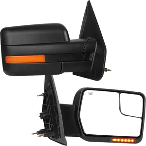YITAMOTOR Towing Mirrors for 2007-2014 Ford F150 Power Heated Mirrors with Dual Turn Signal Light Puddle Light and Black Blind Spot Mirrors Car Accessories Automotive Replacement