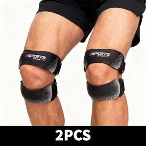 LHU 2PCS Adjustable Compression Knee Support - Patella Focus, Heavy-Duty Joint Stabilizer, Premium Textile Unisex Knee Guard - Heavy-Duty Set for Running Support, Weightlifting (Gray/Blue/Black) Knee Saver Patellar Knee Brace Sports Knee Sleeve Patellaban