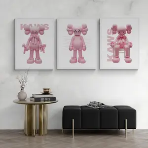 Hypebeast Toys, Figure Printable Wall Art,Decor, Gift for Boyfriend, Digital Download, 3 Piece Set, Kaws Pink Bow Poster, Gift, No Frame