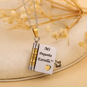 Spanish Daughter Necklace "Mi Pequeña Estrella" • Rotating Book Pendant with Secret Message • Meaningful Birthday/Graduation Gift for Her • Stainless Steel Jewelry with Gift Box