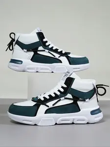 Men's Trendy Colorblock High-Top Sneakers, PU Leather Casual Shoes for All Seasons, Comfortable Low Top Sports Footwear