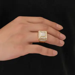 Mens Hip Hop Fashion Bling Iced Out Jewelry Micro Pave Square Big Finger Rings Adults Birthday