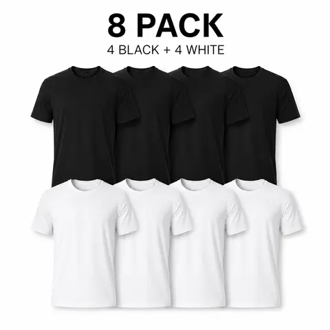 Women's 8-Pack Oversized Vintage Cotton Plain Crewneck Tees - 4 Black + 4 White, Unisex Loose Comfy Short Sleeve Plus Size Tshirts, Casual Classic Street Vibe Basics for Everyday Wear, Round Neck Neutral Aesthetic