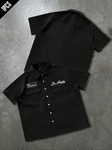 Men's Plus Size Shirt, Young Fashion Classic Loose Fit Workwear Pocket Casual Street Style Shirt, Button Front Box Short Sleeve, Multi-Pocket Design, Top