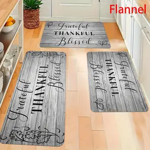 JOYFINITY  Flannel 2pcs or 3pcs Home Kitchen Mat Set with Slogan Pattern Flannel Carpet Ideal for Sink Bedroom Living Room Dining Area and Kitchen Decoration Thankful Rug