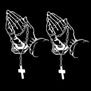 2 count/Set White Hands Praying    Sticker, Personalized Rosary  Sticker,  Christ Decal Stickers Bumper Stickers for Laptop  Door Wall Decoration