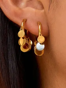 Ladies' Earring Set  Round Tassel Earrings, Stainless Steel 18k Gold-Plated Waterproof and Anti-Allergy Jewelry  Classic Style, Exquisite and Retro Charm
