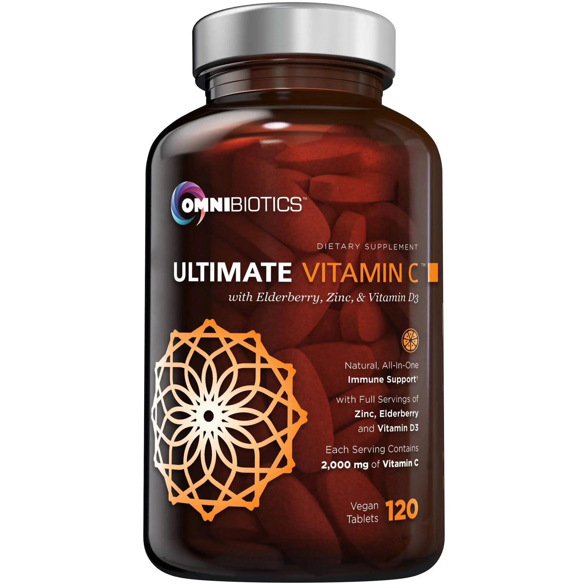 OmniBiotics 4-in-1 Ultimate Immune Support – 2000mg Vitamin C with Zinc, Elderberry & Vitamin D3 – High Potency Antioxidant & Collagen Booster – 120 Vegan Tablets