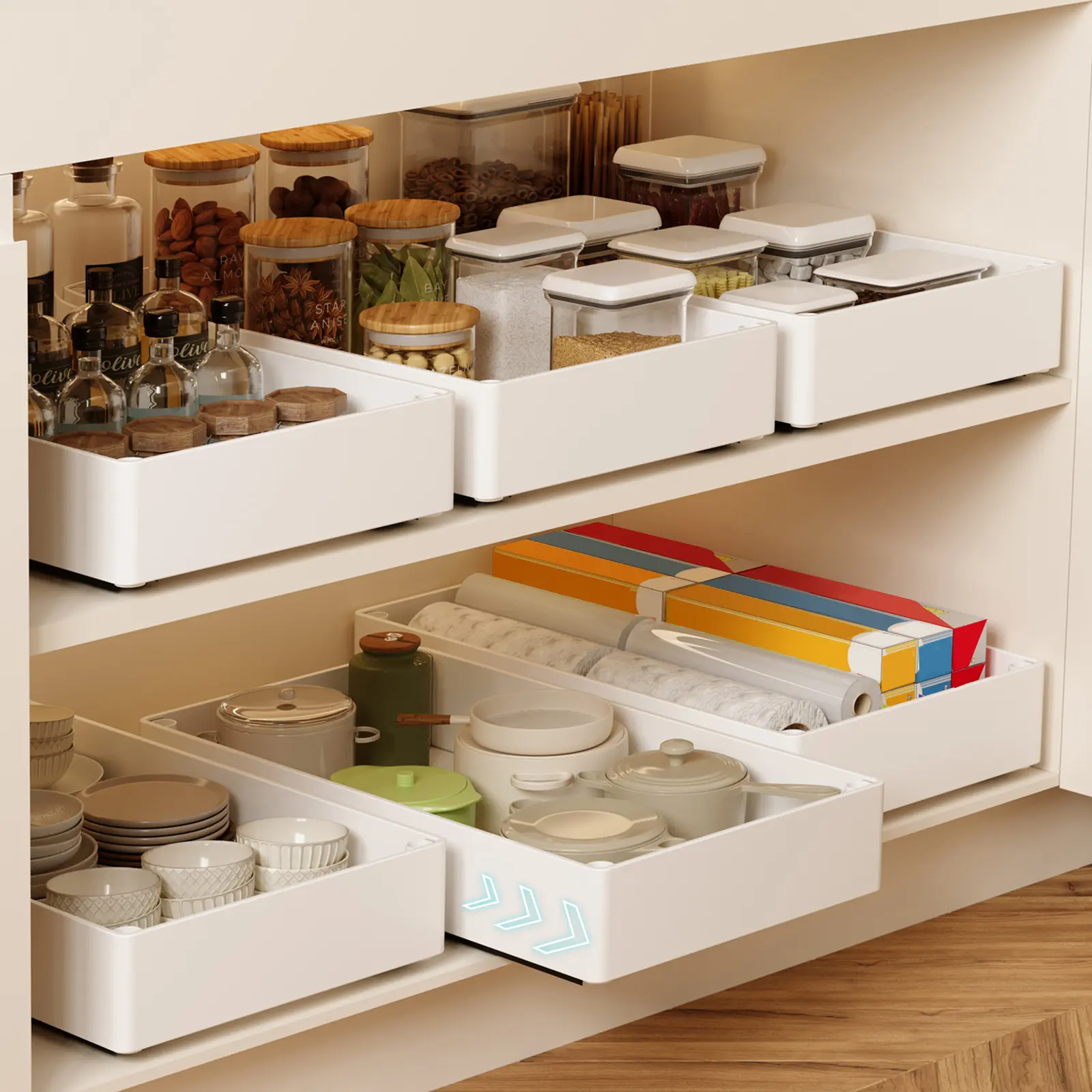 2-Pack Cupboard Organiser - Heavy Duty, No-Drill Adjustable Organiser with Under-Cabinet Utility Racks for Kitchen Under-Sink Organizer Storage Boxes