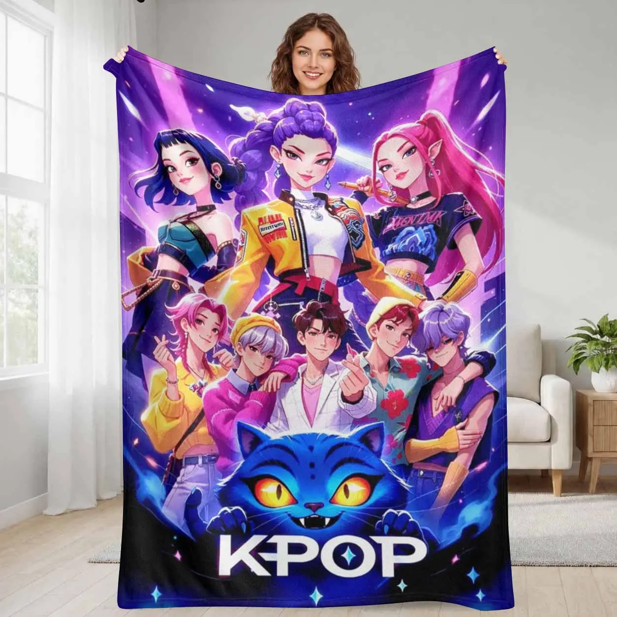 Cute Cartoon Girl Flannel Blanket. Kawaii Alice In Wonderland Style Heart Flower Elements. Soft Lightweight Plush Throw Blanket. Suitable For Bed. Sofa. Perfect Gift For Family And Friends.