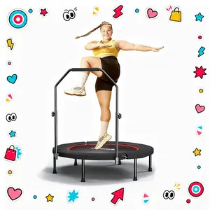 SkyBound 600 LBS Tested Foldable Mini Trampoline, 40'' Fitness Rebounder with Springs/Bungees, Foldable Mini Trampoline with Bungees/Springs，Adjustable U-Bar Handle, Stable Quiet Indoor/Outdoor Exercise Equipment Home Gym Kit
