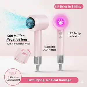 High Speed Professional Pink Hair Dryer with Adorable Paw Print, Brushless Motor & Advanced Negative Ion Technology, Includes Concentrator Nozzle for Salon Curly & Straight Styles,Low Noise Lightweight Design,Perfect Gift for Women,Girls & Pet Lovers