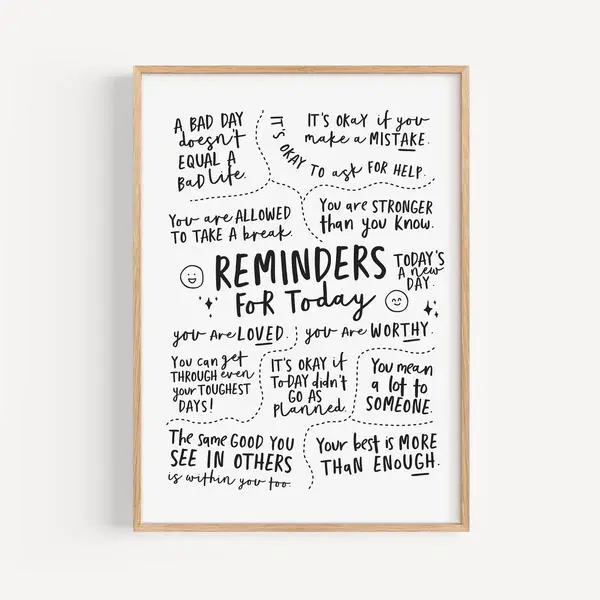 Vintage Daily Reminders Wall Art - Inspirational Affirmations Poster For Self-Care And Growth Mindset