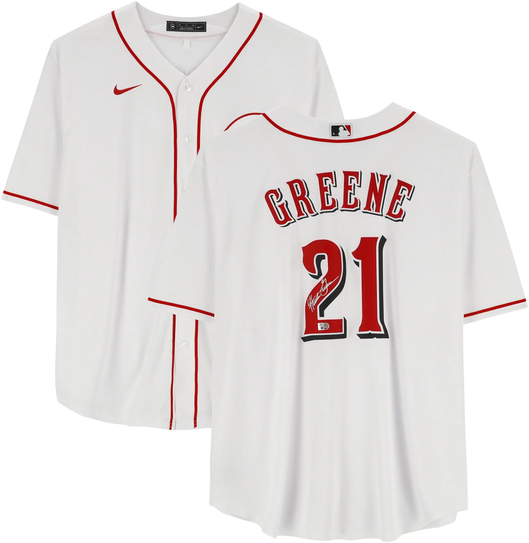 Hunter Greene Cincinnati Reds Autographed White Nike Replica Jersey - Fanatics Authentic Certified