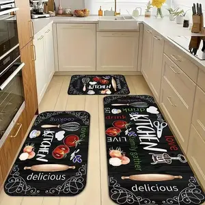 3Pcs Kitchen Utensils Pattern Kitchen Mat Set, Non-Slip Waterproof Kitchen Rug, Anti-Fatigue Floor Mat, Farmhouse Style Kitchen Decor, Washable Home Kitchen Accessories