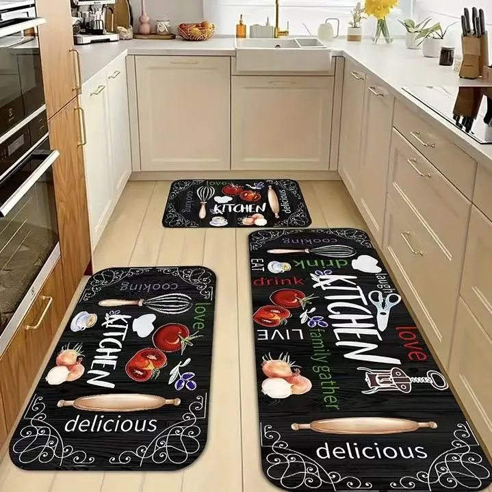 3-Pcs Kitchen Rug Sets with Utensils Pattern, Rustic Farmhouse Indoor Kitchen Decor Accessories, Non-Slip Waterproof Anti-Fatigue Floor Mats, Machine Washable