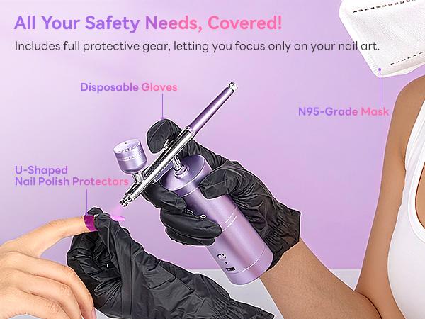 SAVILAND 7-in-1 Airbrush Nail Set: 6 Pink Gel Colors with Airbrush Machine, Cleaner, Stencils & Protection Tools, Complete Kit for Quick and Easy Nail Art