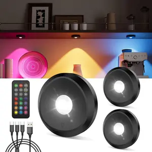 Tedmos Rechargeable Puck Lights with Remote, 2400mAh Wireless RGB Color Changing LED Under Cabinet Lighting, Battery Operated Touch Light Magnetic Push Tap Lights, Sitck On Light for Kitchen Counters, Closet, Book Shelf