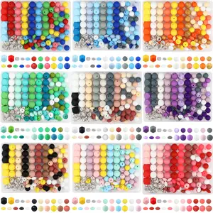 120 Piece Multi-Color Silicone Beads Set, 14mm Hexagon, 12mm and 15mm Silicon Beads, Keychain Making, DIY Jewelry Crafts, Bead Assortment