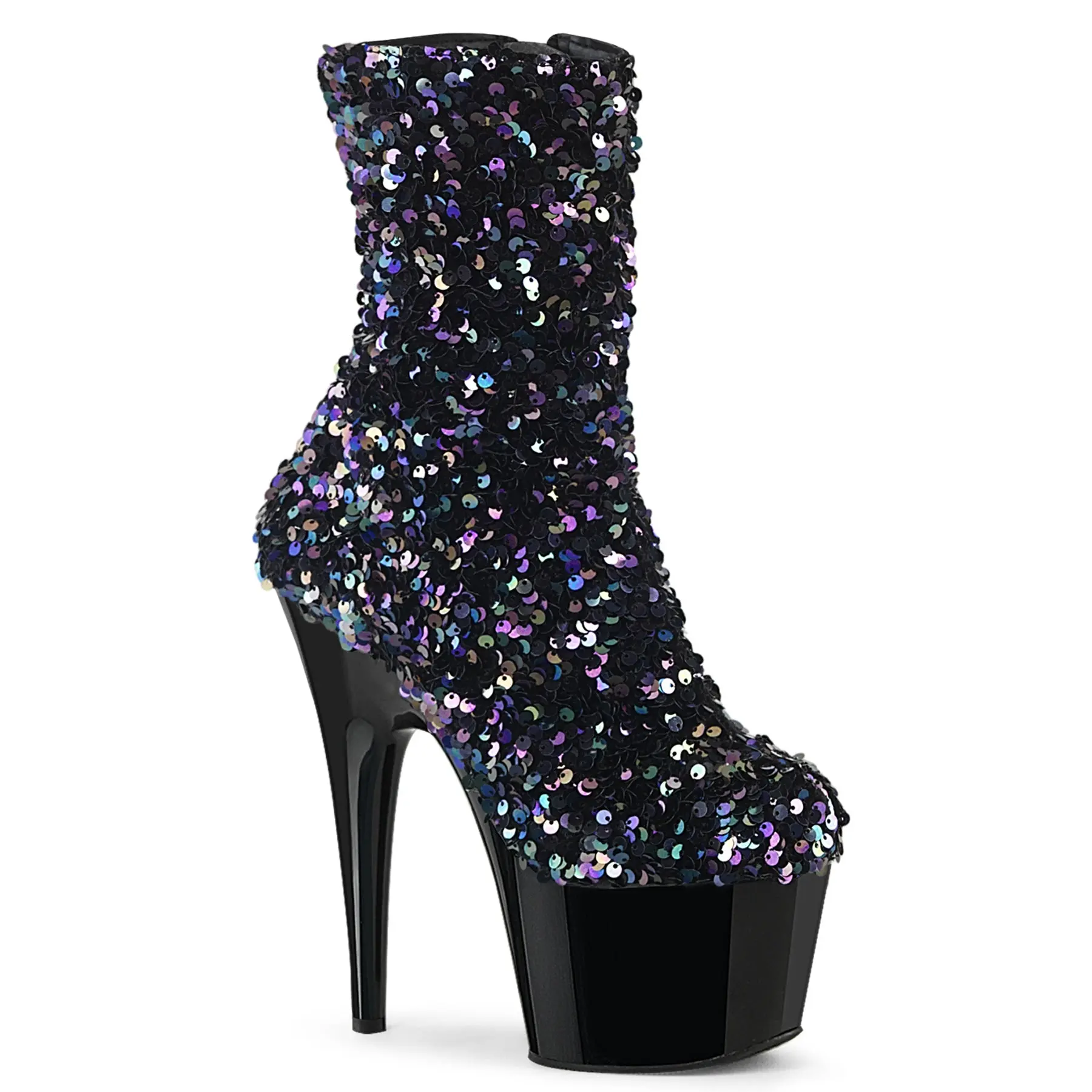 Women's Sparkling Sequin Ankle Boots, 7-inch Stiletto Platform Clubbing Heels with an Inner Side Zipper, Boot, Footwear, High Heels, Decorative Clubbing, Sparkling Shine, 2 3/4 Inch, Stage Wear, Sequined Upper, Black Sequins, Party