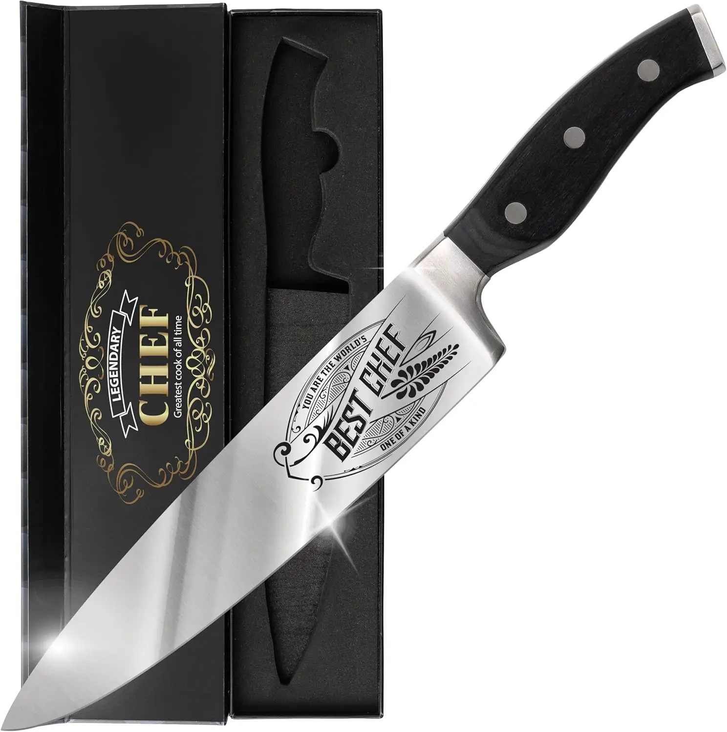 CUTLINX Premium Engraved 8-Inch Stainless Steel Chef Knife, Pakkawood Handle, Gift Box Included – Ideal Kitchen Knife Gift for Mom/Dad for Birthday, Housewarming, Knives