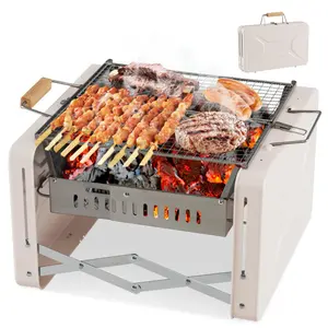 Suitcase-Style Folding Charcoal Grill, Portable BBQ Stove with 2 Stainless Steel Grids, Compact Outdoor Grill for Camping, Backpacking & Backyard fathersdaygift