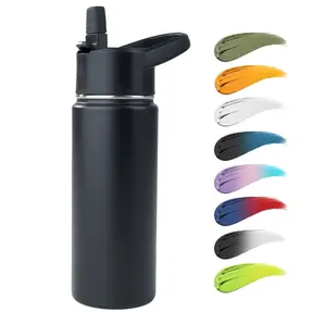 Stainless Steel Water bottle with Straw & Wide Mouth Lid, Wide Rotating Handle, 18oz Double Wall Vacuum Insulated Water Bottle Leak Proof, BPA Free, Keep Cold and Hot, 18oz, Black