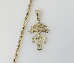 Plated Holy Cross of Caravaca 4mm Rope/Braided Chain Necklace
