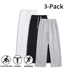 Men’s 3-Pack Loose Straight-Leg Sweatpants, Elastic Waist Drawstring Pants Perfect for Gym, Basketball, Running & Everyday Outfits
