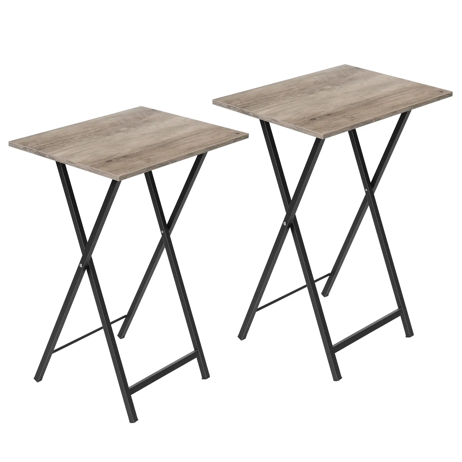 HOOBRO Folding TV Tray Tables, Set of 2 Side Table for Small Space, Industrial Snack Tables for Eating at Couch, Stable Metal Frame, Easy Assembly, Space Saving, Greige and Black #SummerVibes