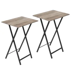 HOOBRO Folding TV Tray Tables, Set of 2 Side Table for Small Space, Industrial Snack Tables for Eating at Couch, Stable Metal Frame, Easy Assembly, Space Saving, Greige and Black #SummerVibes