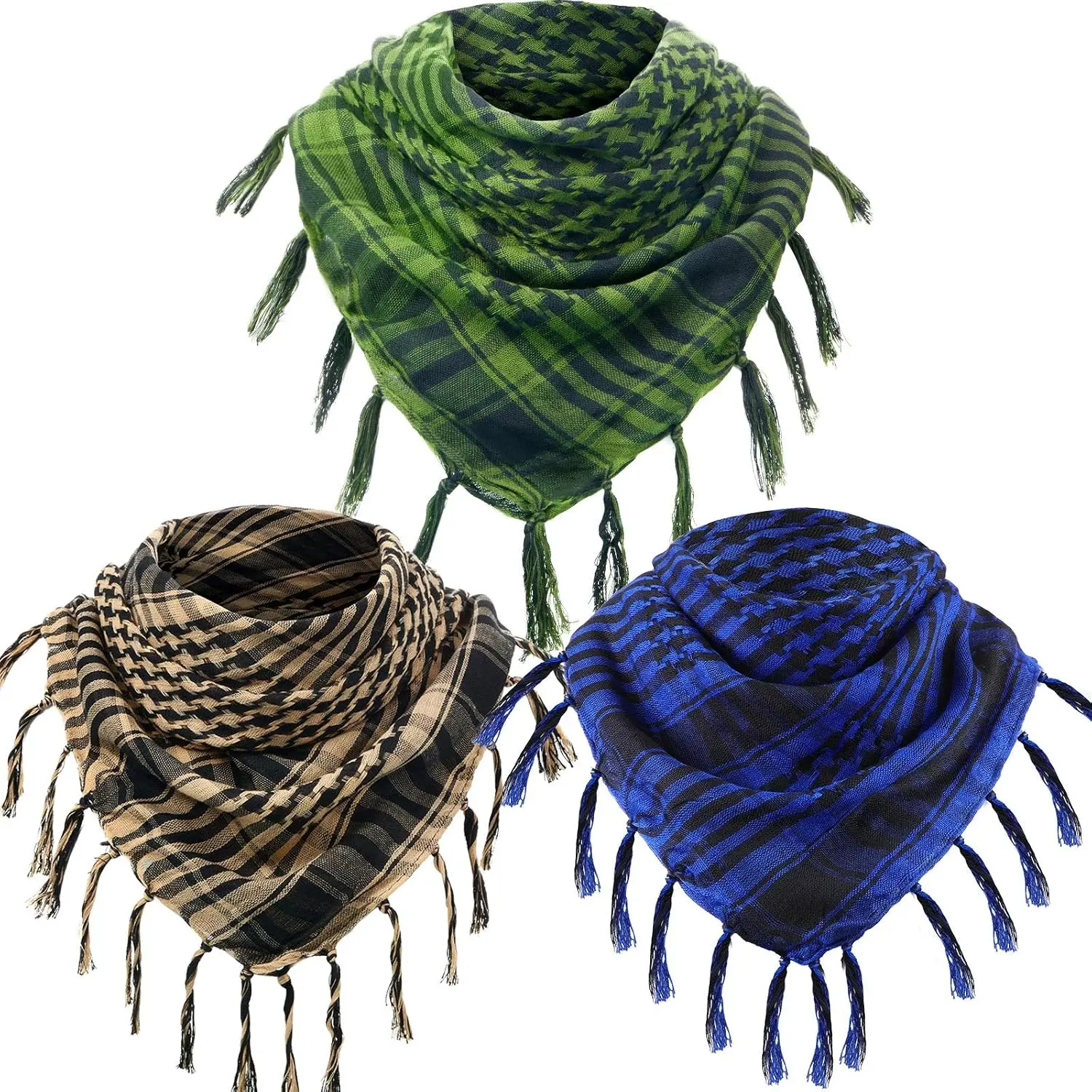 3 Pack Cotton Shemagh Tactical Scarf Keffiyeh Head Scarf Desert Scarf Cotton Neck Wrap Military Scarf for Hunting Hiking Camping Airsoft Outdoor Activities