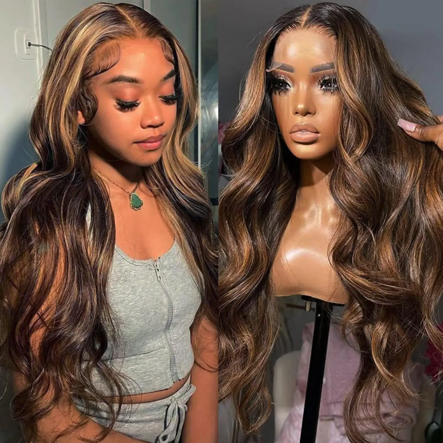 Lemoda Outlet Deal Highlight Body Wave Human Hair Lace Front Wigs 13x4 Ombre 4/27 Lace Frontal Wig 12A 180 Density Virgin Human Hair Wigs Natural Hairline