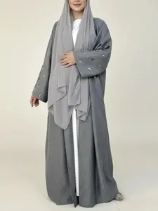 Arabic Clothing- Women's Moon Embroidery Abaya without Hijabs, Summer Outfits 2024, Modest Casual Long Sleeve Open Front Muslim Abaya, Islamic Clothing, Modesty Muslim Clothing, Comfortable Daily Wear