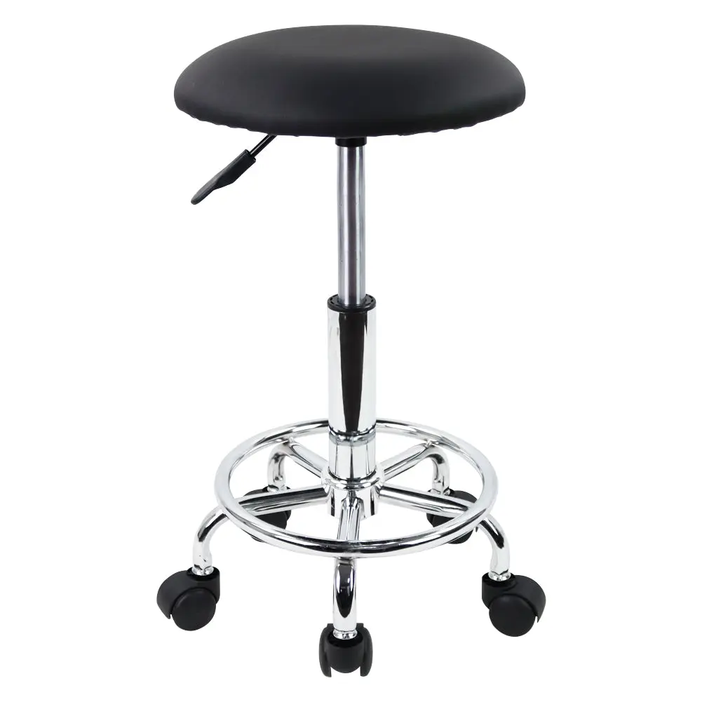 KKTONER PU Leather Swivel Rolling Stool with Footrest, Adjustable Seat Height, Commercial Office Chair for Salon, Spa, Bars (Tattoo, Facial Use) (Black)