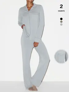 2026 Women's 2-Piece Pajama Set, Soft Lounge Sets, Soft Modal Fabric, Button-Up Top & Wide-Leg Pants, Comfortable Loungewear for Women