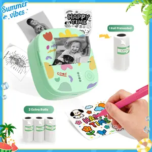 [Summervibes] XenGro Mini Printer Bluetooth included 3 Roll label Thermal Pocket Printer,Inkless Small printer B&W Printing Only for Photos, Study Notes, Lists,Memos, Journals Printing Machine Sticky Label, Birthday Gifts for Kids Green