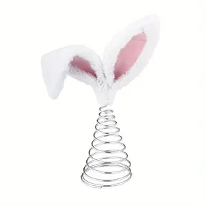 Cute Easter Tree Topper Bunny Ears Christmas Tree Top Decoration Spring Plush Metal Rabbit Ornament for Cute Spring Easter Trees Holiday Home Decoration Party Supplies
