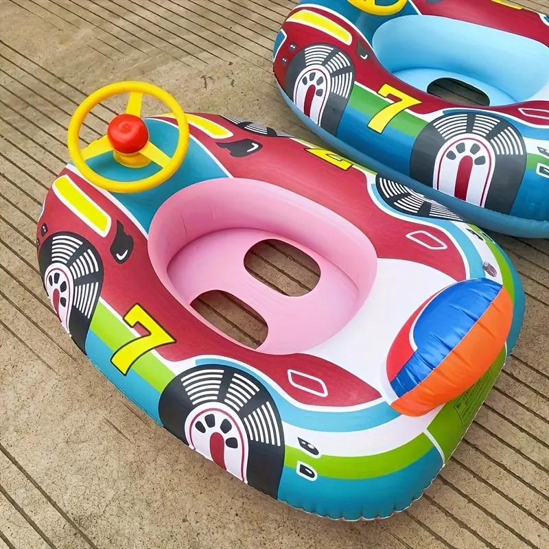 Kids' Inflatable Toddler Floaties Dual Pack - PVC Water Seat, Steering Handle, Horn, Racing Theme, for Ages 3-6