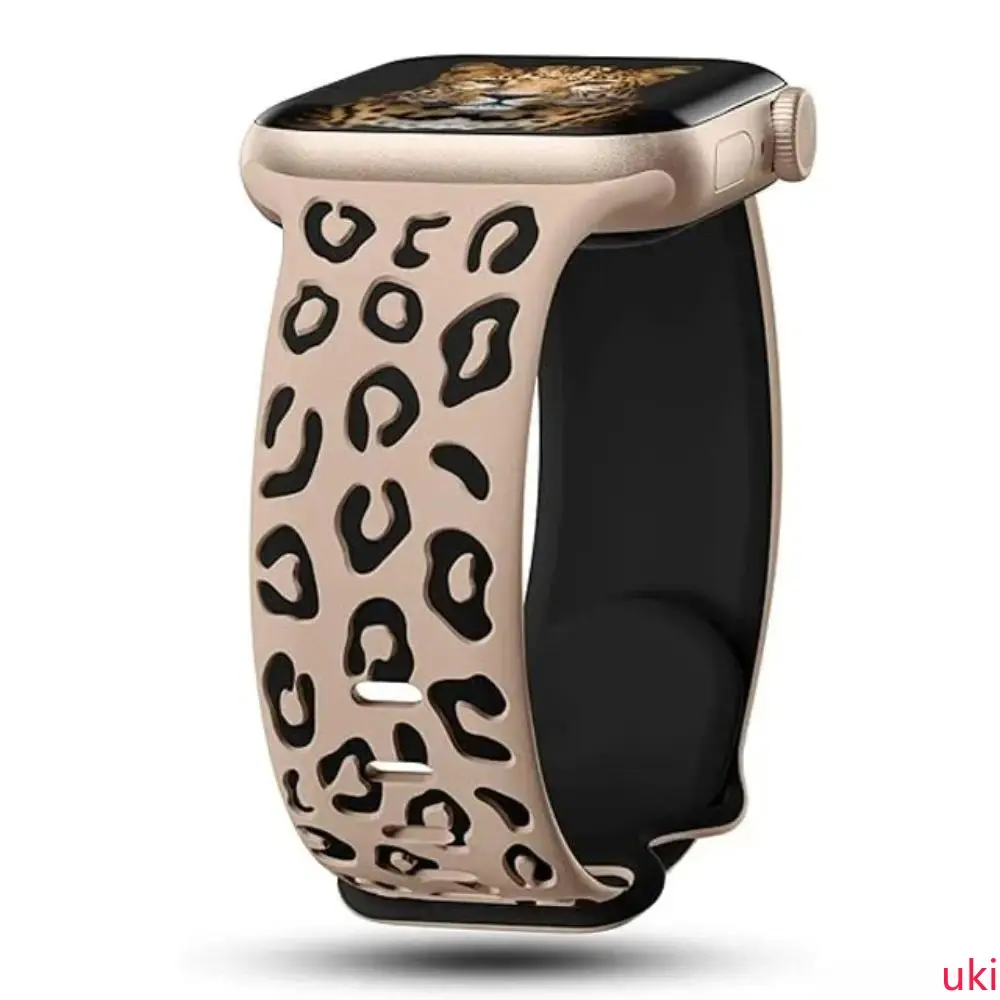 Unisex Leopard Engraved Silicone Wearable Smart Watch Band - Universal 38-49mm Replacement Strap, Flexible Soft Breathable Lightweight Waterproof Stylish Smartwatch Accessory for Daily & Sports Use