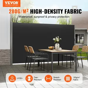 VEVOR Retractable Side Awning, TikTokShopBlackFriday, 71''x 118'' Aluminum Outdoor Privacy Screen, 280g Polyester Water-proof Retractable Patio Screen, UV 30+ Room Divider Wind Screen for Patio, Backyard, Balcony, Black